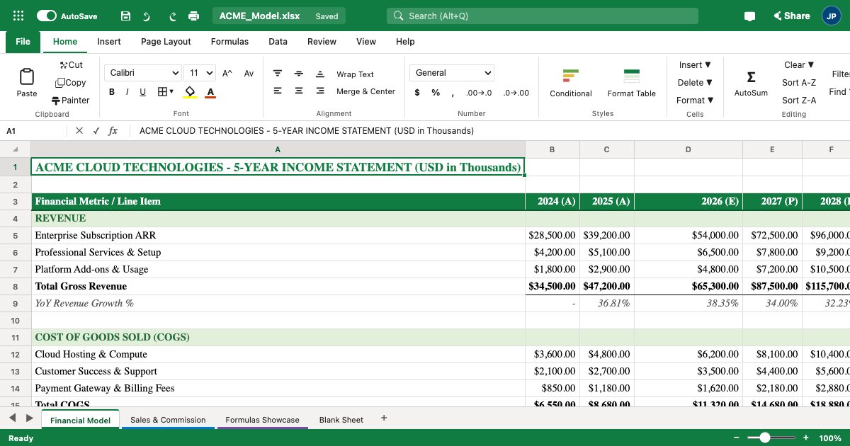 Screenshot of the Excel demo