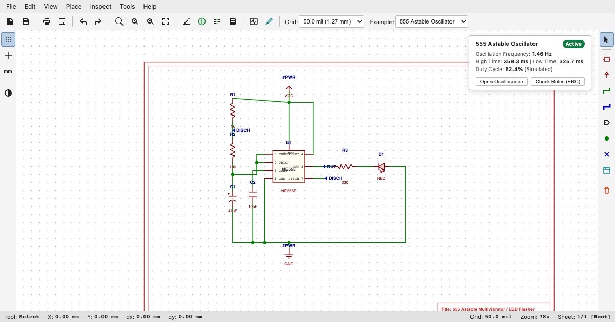 Screenshot of the Kicad demo