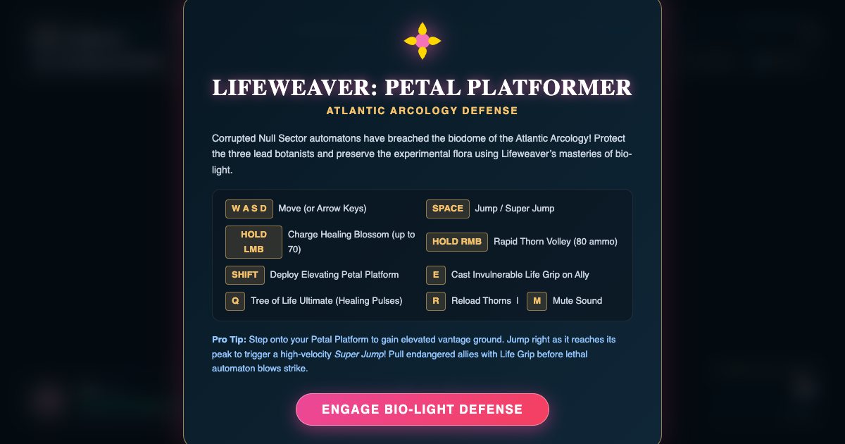 Screenshot of the Lifeweaver Petal Platformer demo