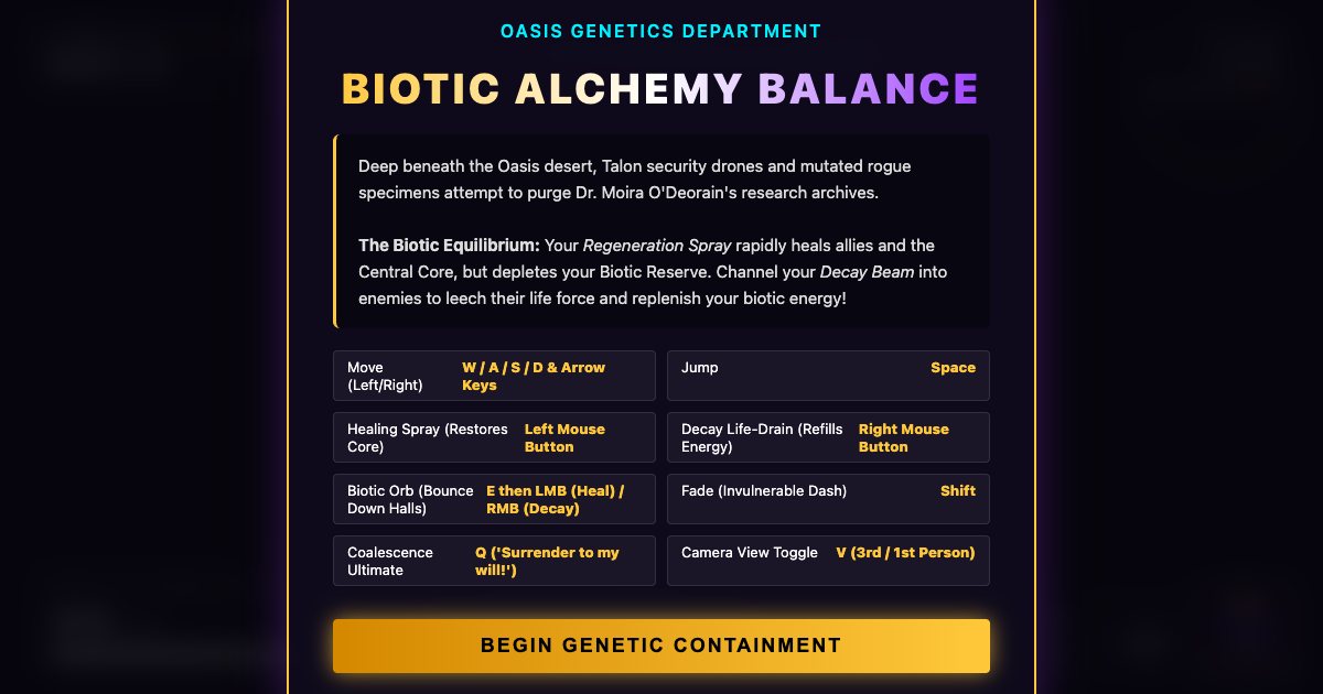 Screenshot of the Moira Biotic Alchemy Balance demo