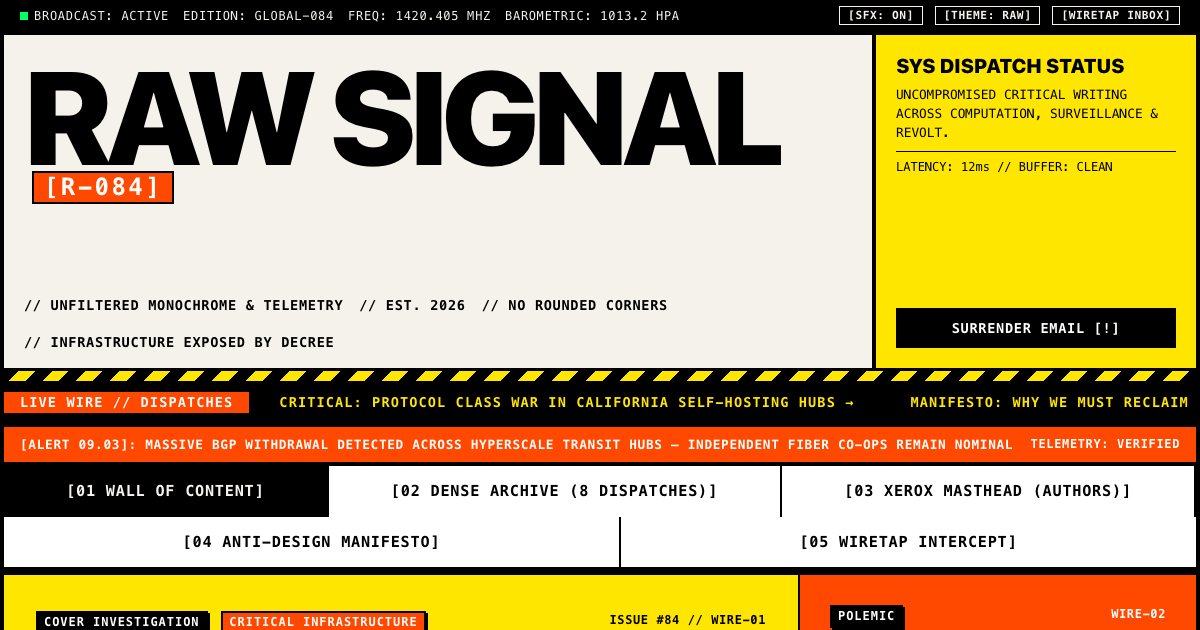 Screenshot of the Neo Brutalist Broadsheet demo