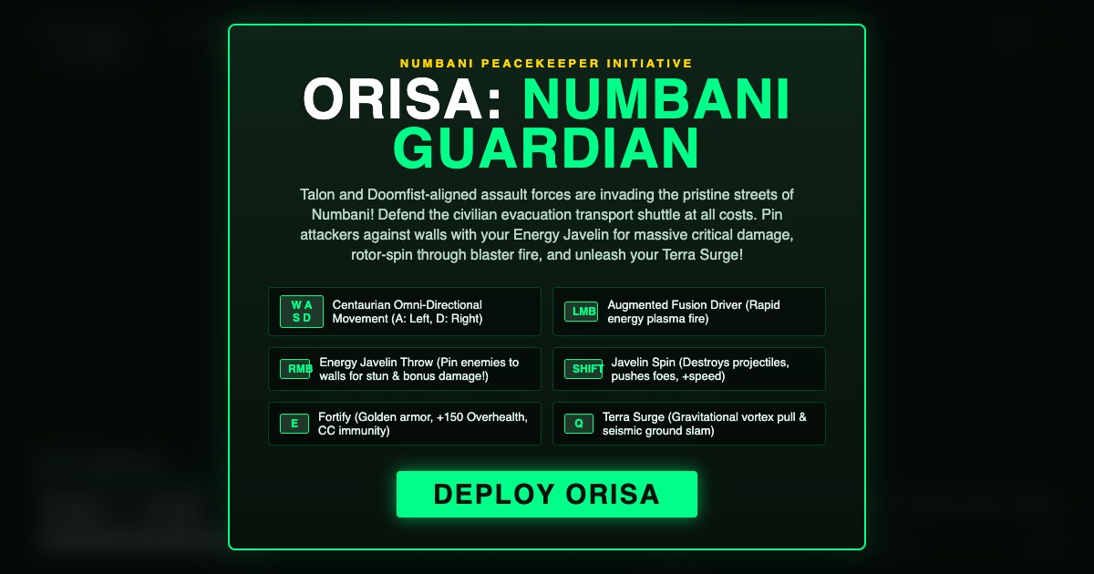 Screenshot of the Orisa Numbani Guardian demo