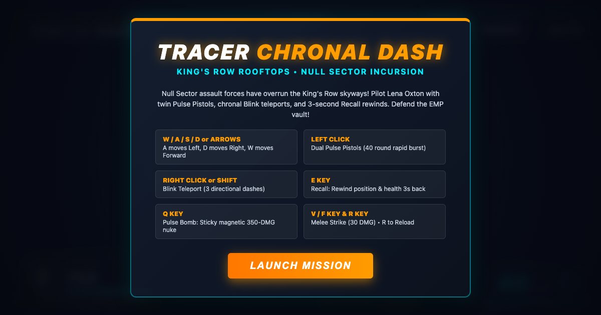 Screenshot of the Tracer Chronal Dash And Recall demo