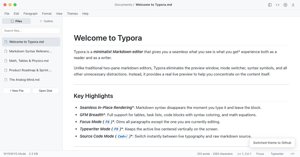 Screenshot of the Typora demo