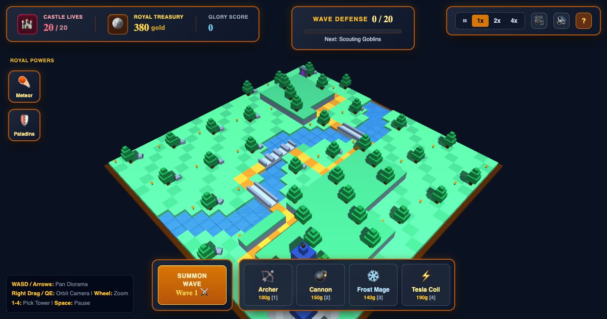 Screenshot of the Voxel Tower Defense demo