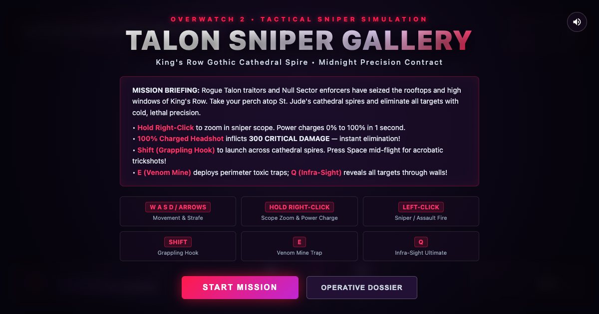 Screenshot of the Widowmaker Talon Sniper Gallery demo